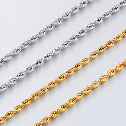 Width 2/3/4/5/6mm 316L Stainless Steel Gold Color Twisted Rope Chain Necklace For Men's and Women's Jewelry