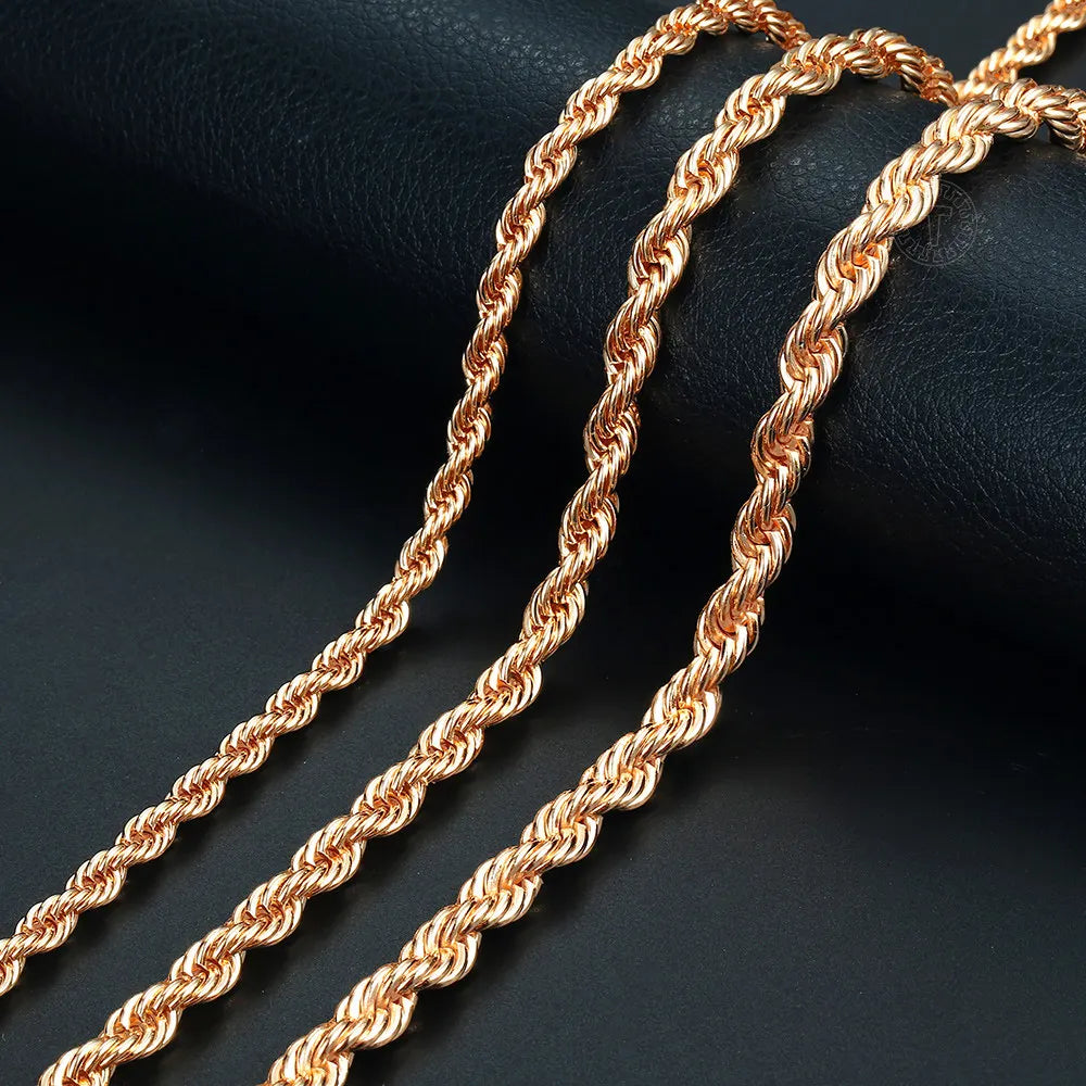 585 Rose Gold Color Kvinnors Halsband Foxtail Curb Vävning Rep Snigel Länk Fiskben Pärl Pärlkedja 50/60cm Smycken