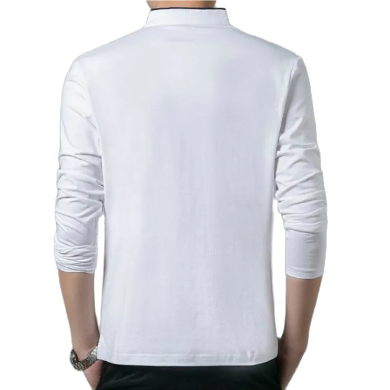 Mens Tshirt Long Sleeve Stand Basic Solid Blouse Tee Shirt Top Casual Cotton T-shirt Men Undershirt