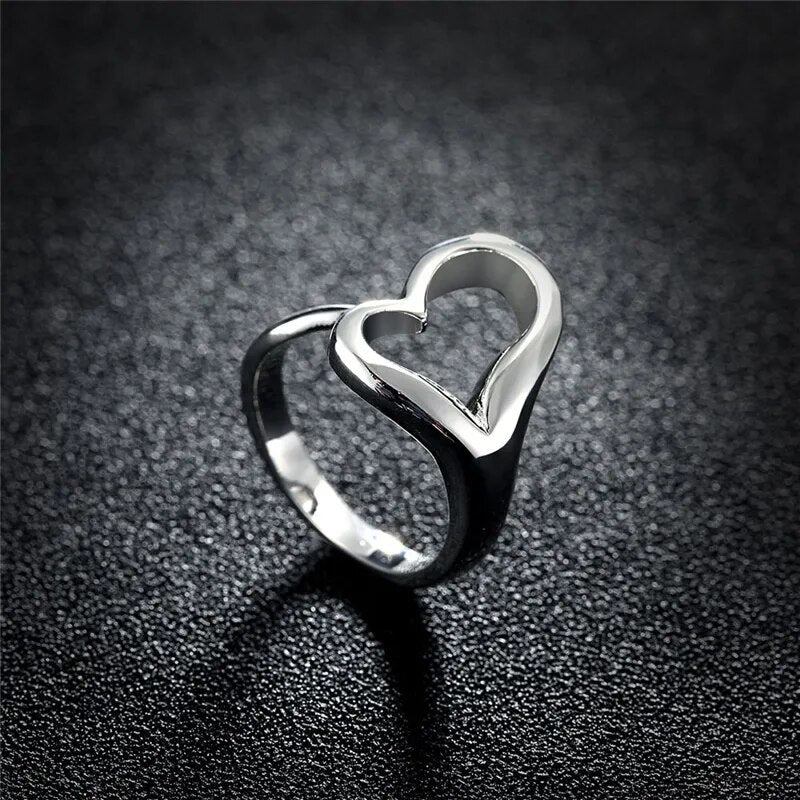 DOTEFFIL 925 Sterling Silver Heart-Shaped Open Ring