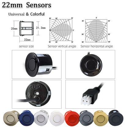 4 sensorer summer 22 mm bilparkeringssensorsats Backbackup radar Ljudvarningsindikator Sondsystem 12V