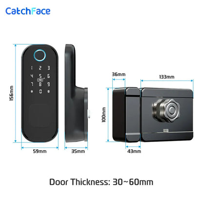 Fingerprint Waterproof Outdoor Garden Lock Remote Control TTLock App Code Keyless Smart Door Lock Electric Rim Lock and Gateway