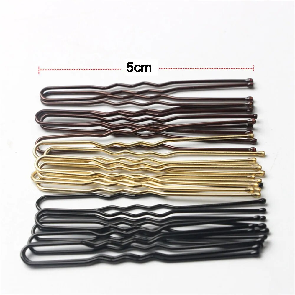 50 Pcs/Bag 5cm U Shaped Alloy Hairpins Waved Hair Clips Simple Metal Bobby Pins Barrettes Bridal Hairstyle Tool Hair Pins