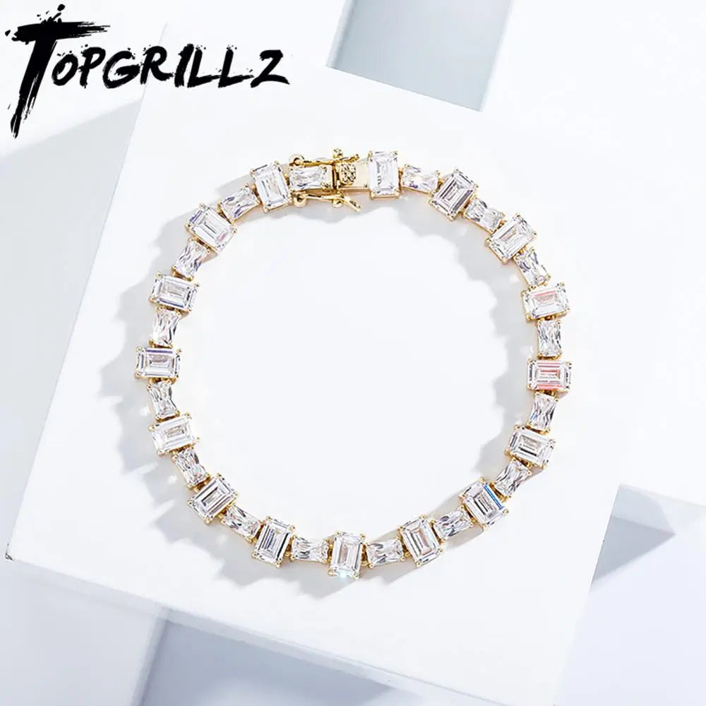 New 6MM Pink Baguette Tennis Chain Bracelet Iced Out Cubic Zirconia Hip Hop Fashion Jewelry Gift Women's Bracelet