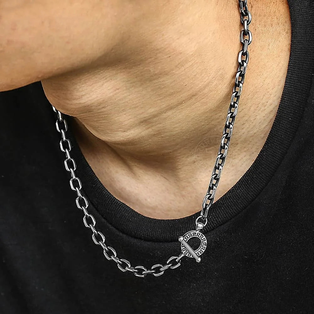 Collier à maillons de câble Rolo pour hommes et femmes, 6mm, chaîne en acier inoxydable, bijoux cadeau, fermoir à bascule