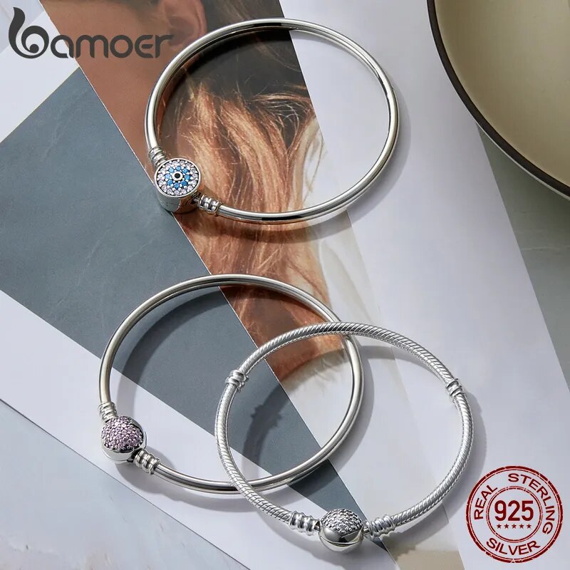 BAMOER 925 Sterling Silver Snake Chain Bangle & Bracelet