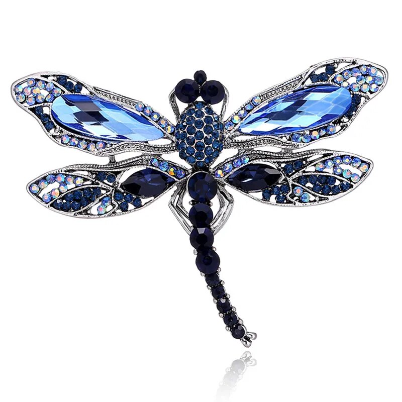 Blue Crystal Vintage Dragonfly Brooches for Women High Grade Fashion Insect Brooch Pins Coat Accessories Animal Jewelry Gifts