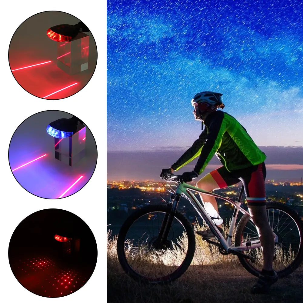 Vattentäta Cykelljus Bakljus LED Laser Säkerhetsvarning Cykelljus Cykelbakljus Cykeltillbehör Ljus