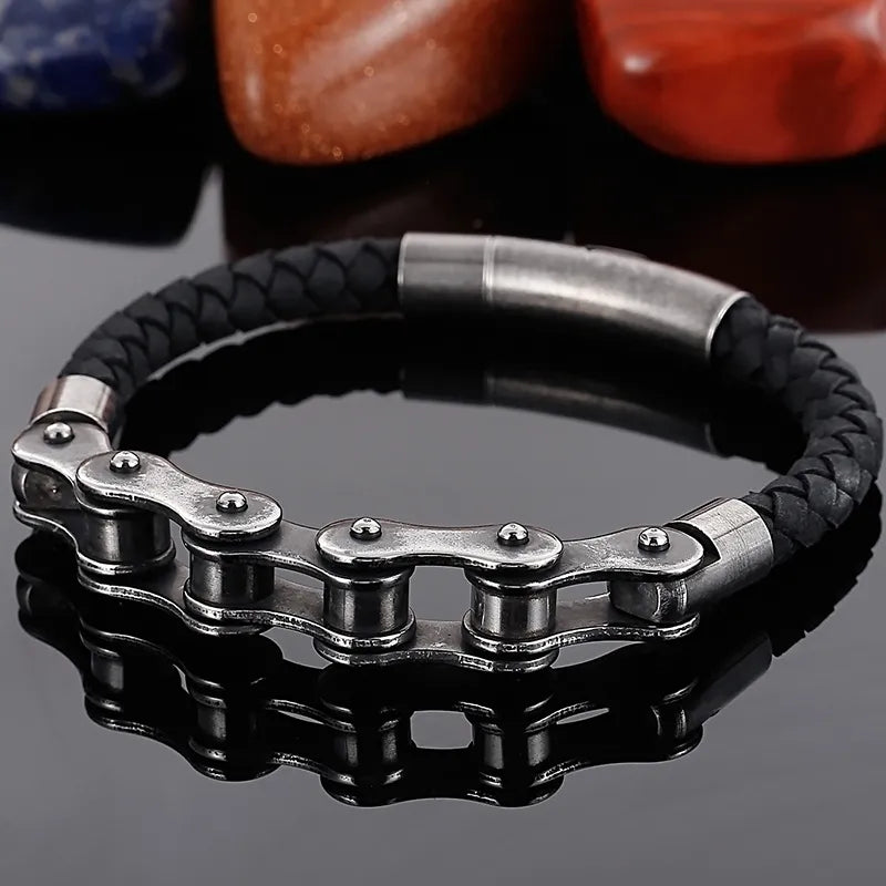 Vintage Stainless Steel Men Bracelet 10MM Cycling Bicycle Link Chain Men's Bracelets & Bangles Masculine Leather Jewelry Gifts