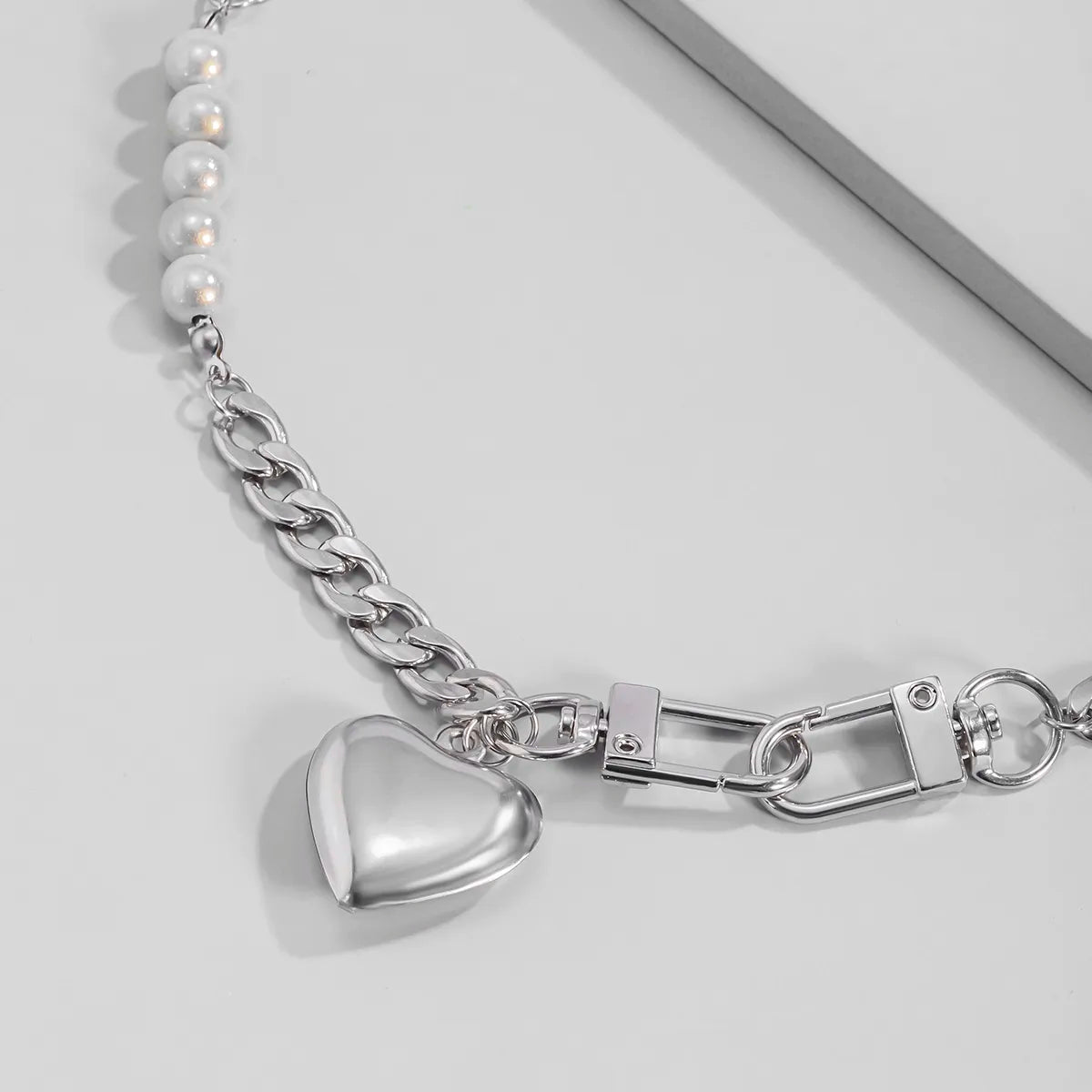 Punk Stainless Steel Heart Pendant Necklace for Women Kpop Steel Ball Lock Key Chain Necklace Gothic Jewelry