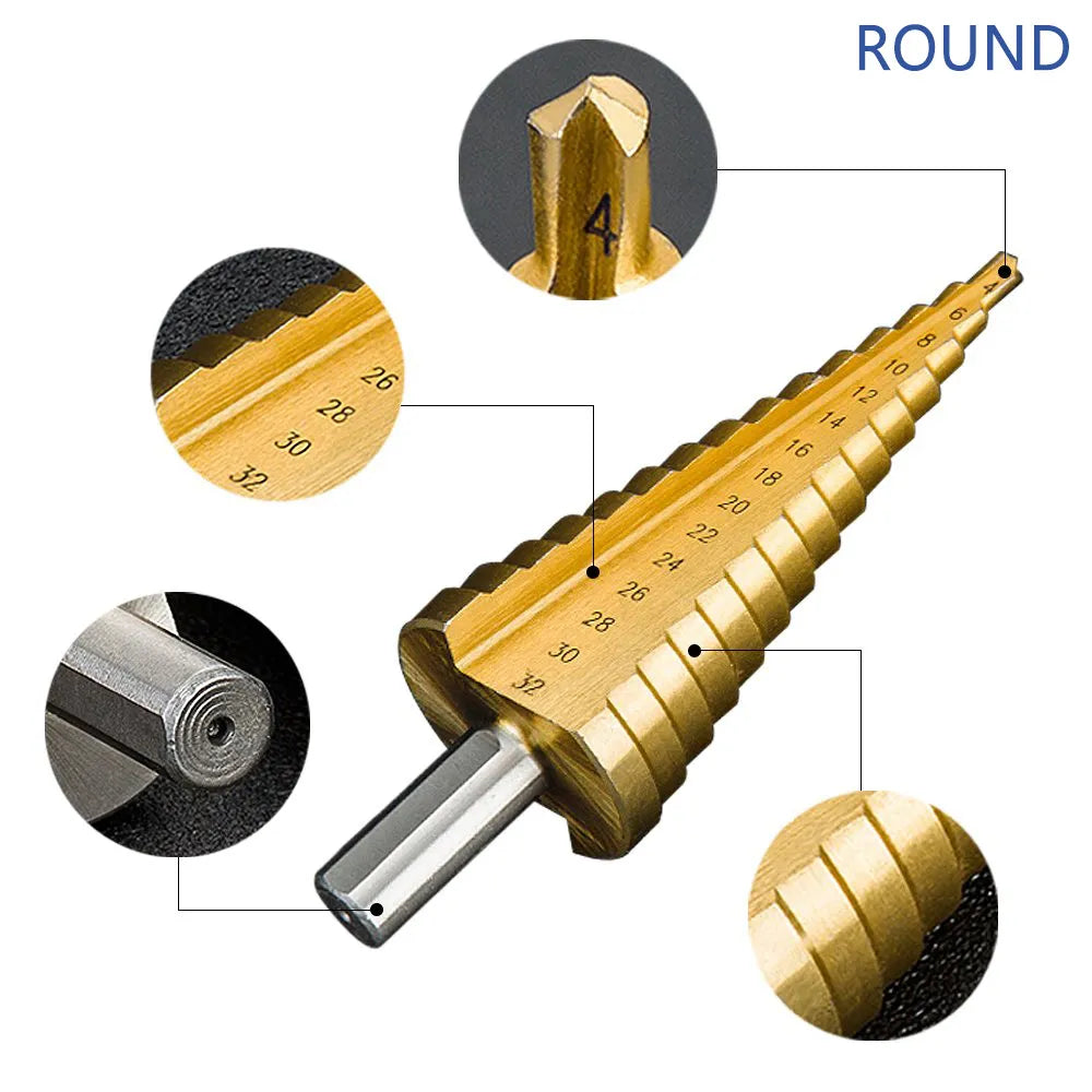 4-12 4-20 4-32 HSS Titanium Coated Step Drill Bit Drilling Power Tools Metal High Speed Steel Wood Hole Cutter Cone Drill