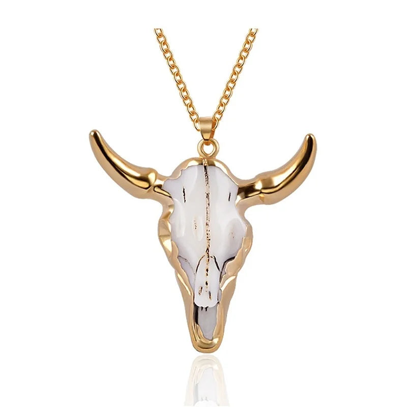 Vintage Bull Skull Dam Halsband för män Guldpläterad emalj Buffalo Cattle American Western djurhalsband Smycken