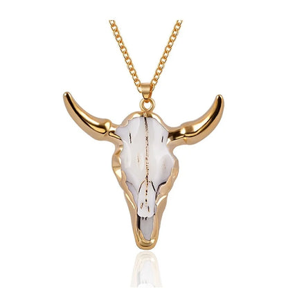 Vintage Bull Skull Dam Halsband för män Guldpläterad emalj Buffalo Cattle American Western djurhalsband Smycken