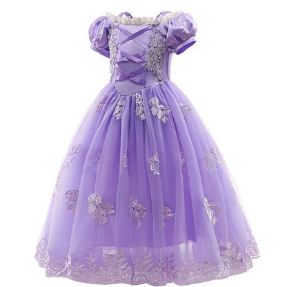 Disney Princess Rapunzel Christmas Halloween Tangled Costume Kids Birthday Lace Off Shoulder Girls Sofia Dress Up JYF