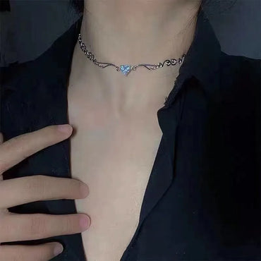 Silver Color Irregualr Choker Necklace for Women Love Heart Crystal  Clavicle Chain Necklace Wholesale Jewelry