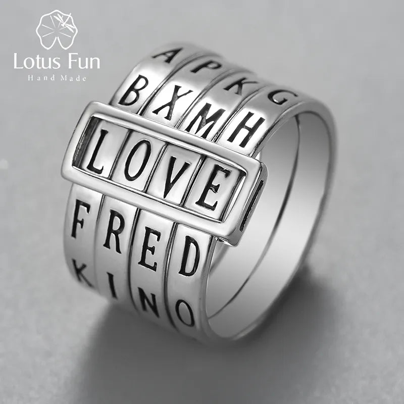 Lotus Fun Real 925 Sterling Silver Naturligt handgjorda fina smycken Roterbar ring kan göra olika ord Ringar