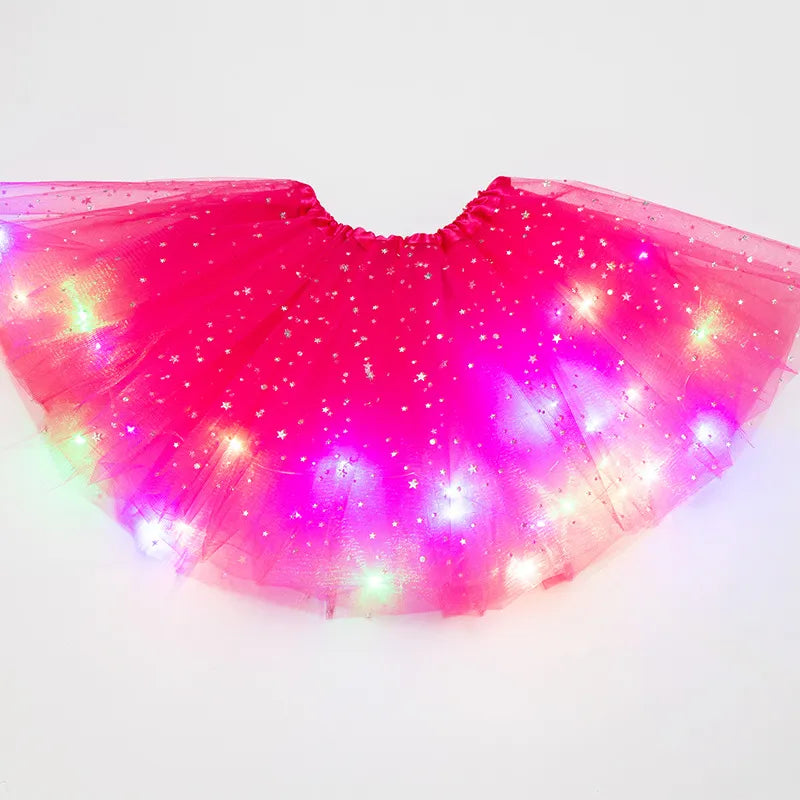 LED lumière rougeoyante femmes Tulle étoile jupe courte Tutu Mini jupe adulte fantaisie Ballet Dancewear Costume de fête robe de bal Mini jupe