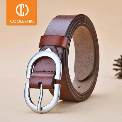 Women's Belt Genuine Leather ladies fashion metal round buckle belt jeans wild luxury brand belts for women