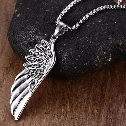 Men Pendant Necklaces, Gothic Vintage Angel Wings Feather Pendant Stainless Steel Necklaces.