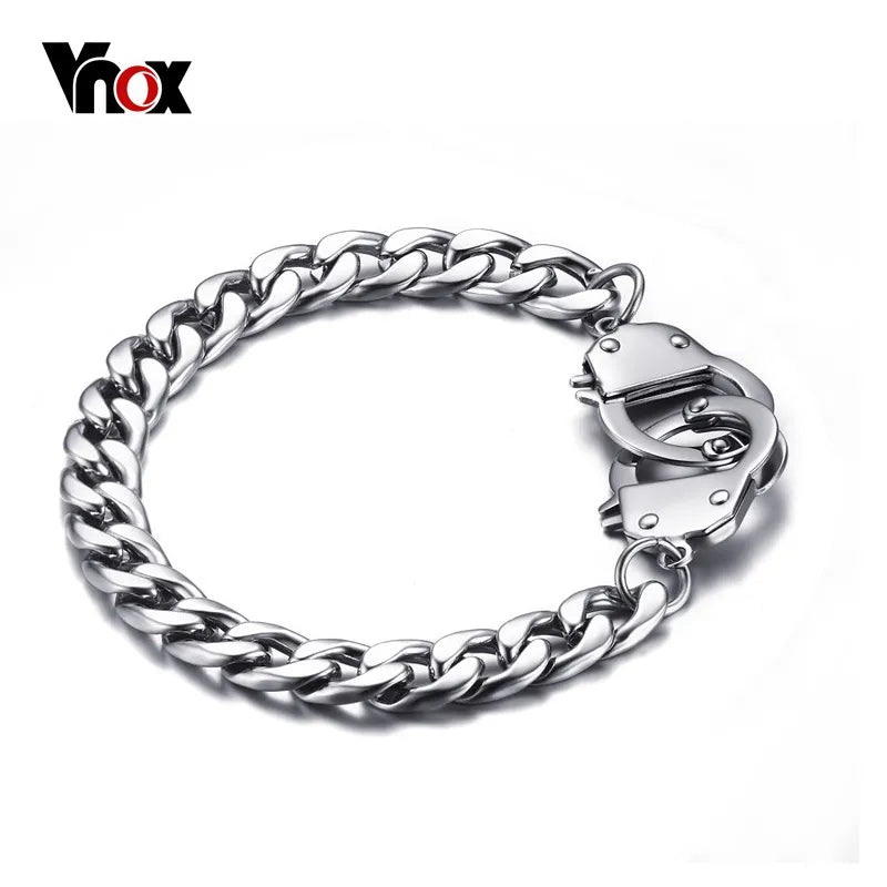 Handcuff Bracelet for Women Men  Stainless Steel Chain Black Gold Color