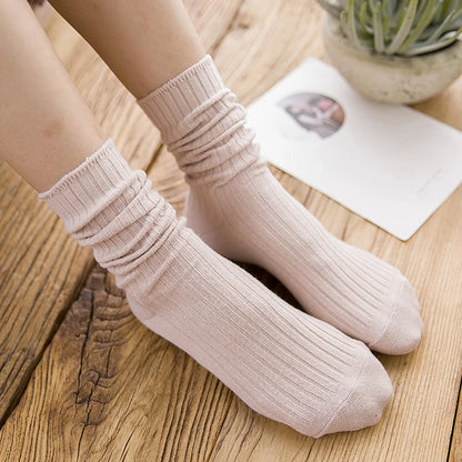 1 Pair Retro Women Cotton Loose Socks Autumn Winter Knitting Solid Color Long Black Pink Korean Japanese Student Girls Stockings