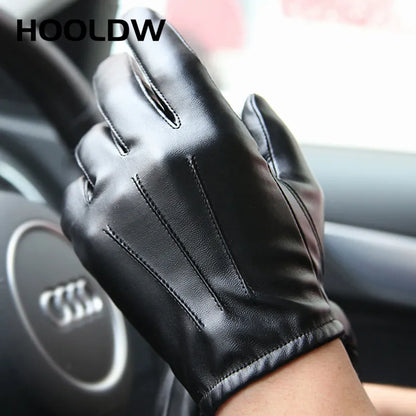 New Winter Gloves Men Women Black PU Leather Cashmere Warm Driving Gloves Mittens Touch Screen Waterproof Tactical Gloves