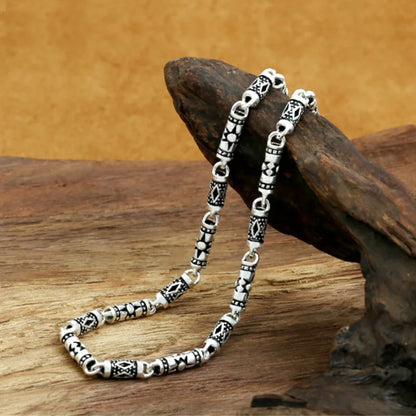 Pure Silver 4mm Thick Cylinder Chain S925 Sterling Silver Classic Vintage Geometric Patterns Male Men's Necklace Jewelry