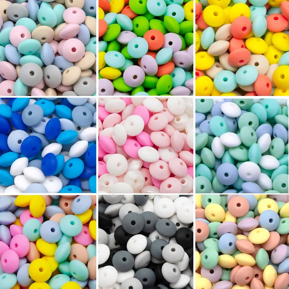 Cute-Idea 20Pcs Silicone Lentil Beads 12MM Baby Abacus Teething Beads BPA Free Newborn Baby Rodent Pacifier Chain Toy Baby goods