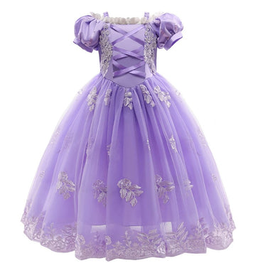 Disney Princess Rapunzel Christmas Halloween Tangled Costume Kids Birthday Lace Off Shoulder Girls Sofia Dress Up JYF