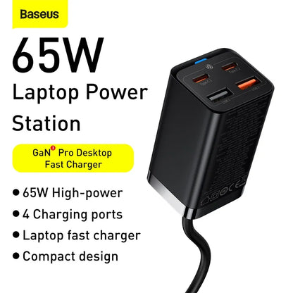 Baseus GaN 100W 65W chargeur de bureau Charge rapide 4.0 QC 3.0 PD USB-C Type C USB Charge rapide pour MacBook Samsung iPhone ordinateur portable