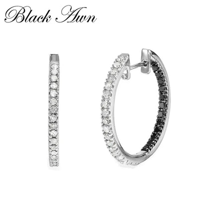 Black Awn New Classic Silver Color Round Trendy Spinel Engagement Hoop Earrings for Women Jewelry