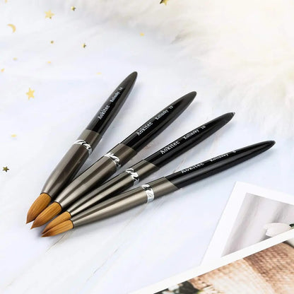 Aokitec Kolinsky Acrylic Nail Brush 1Pcs Black UV Gel Polish Nail Art Extension Builder Pen Drawing Brushes Modle 08-22/06-14