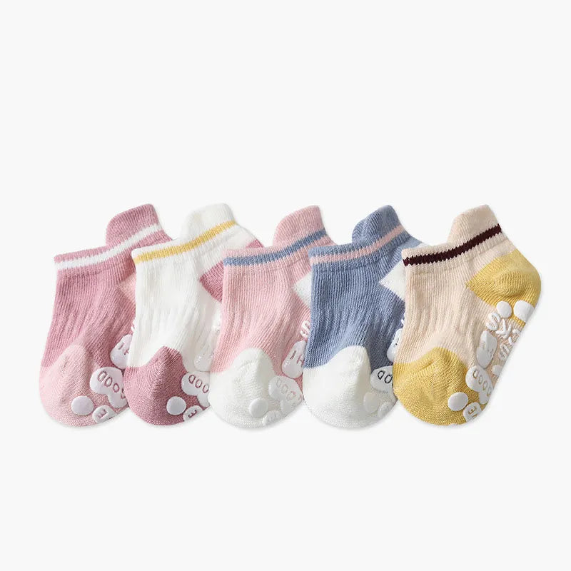 5 Pairs/lot Anti-slip Non Skid Ankle Baby Socks With Rubber Grips Cotton Children Low-Cut Sock For Boy Girl Toddler Floor Socks