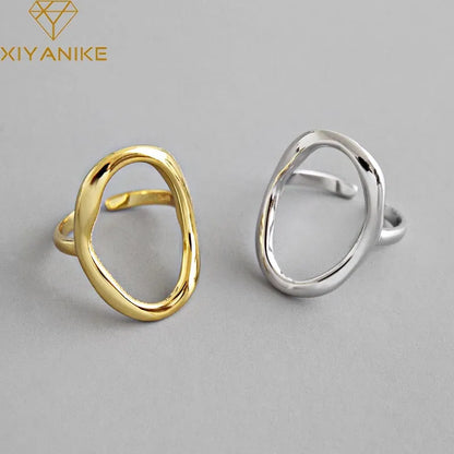 Silver Color  Irregular Hollow Opening Rings for Women Couple Fashion Simple Geometric Party Jewelry Gifts