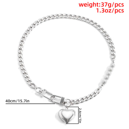 Punk Stainless Steel Heart Pendant Necklace for Women Kpop Steel Ball Lock Key Chain Necklace Gothic Jewelry