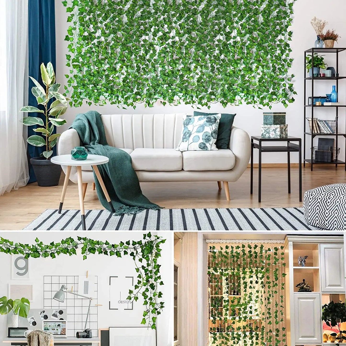 Guirlande de feuilles de lierre artificielles suspendues en soie verte, 240cm, 1 pièce, plantes de vigne, feuilles de raisin, décoration de maison, salle de bain, décor de fête de jardin