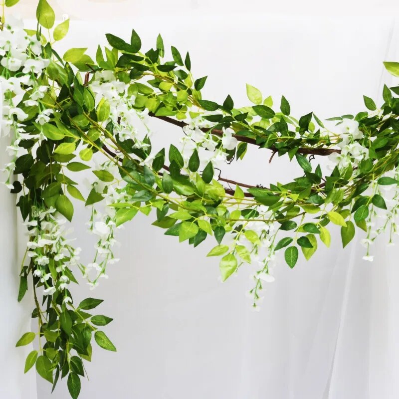 180cm Fake Ivy Wisteria Flowers Artificial Plant Vine Garland for Room Garden Decorations Wedding Arch Baby Shower Floral Decor