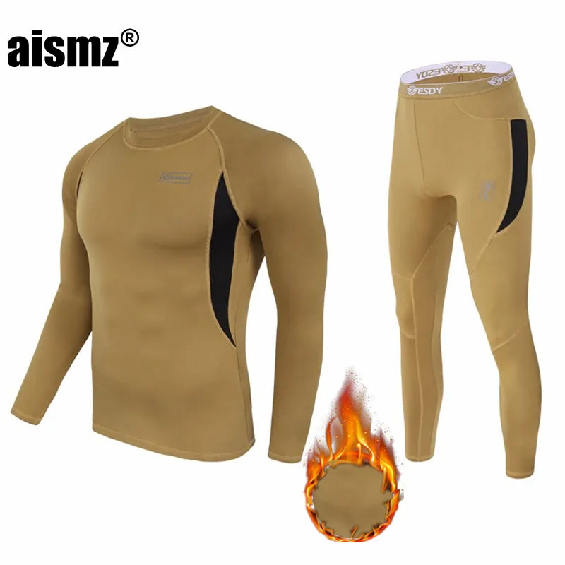 Aismz winter Top quality New thermal underwear men compression fleece sweat quick drying thermo underwear sets men clothing