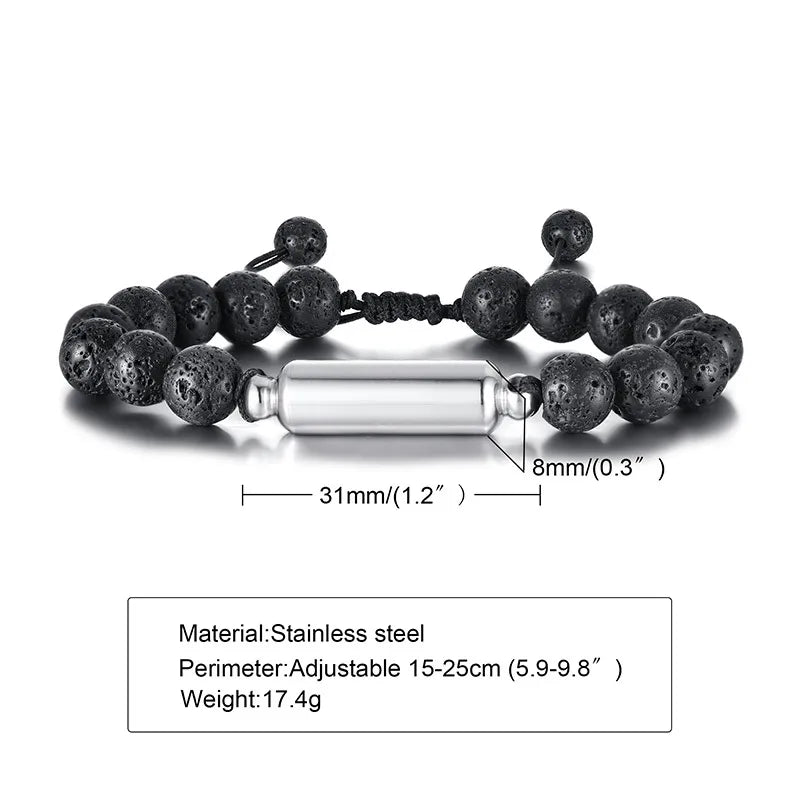 Vnox Men's Casual Lava Stone Beads Urn Bracelets for Ashes, Hollow Tube Cremation Keepsake Memorial Jewelry,Length Adjustable