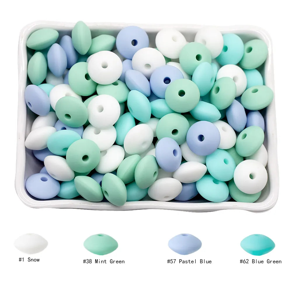 Cute-Idea 20Pcs Silicone Lentil Beads 12MM Baby Abacus Teething Beads BPA Free Newborn Baby Rodent Pacifier Chain Toy Baby goods