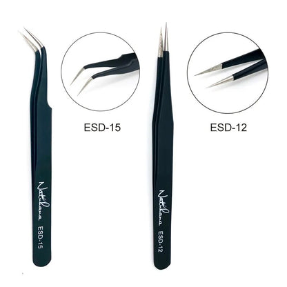 Pincettes antistatiques pour extensions de cils droits, pincettes à sourcils droites et incurvées de précision industrielle, outils de maquillage