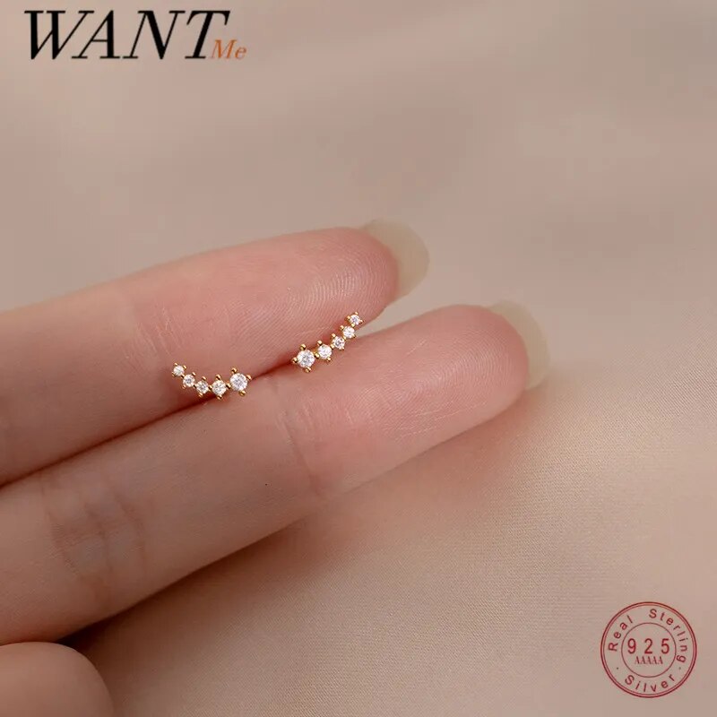 925 Sterling Silver Simple Korean Pave Zircon Mini Small Stud Örhängen för Tonåring Kvinnor Vardagsliv Party Piercing Smycken