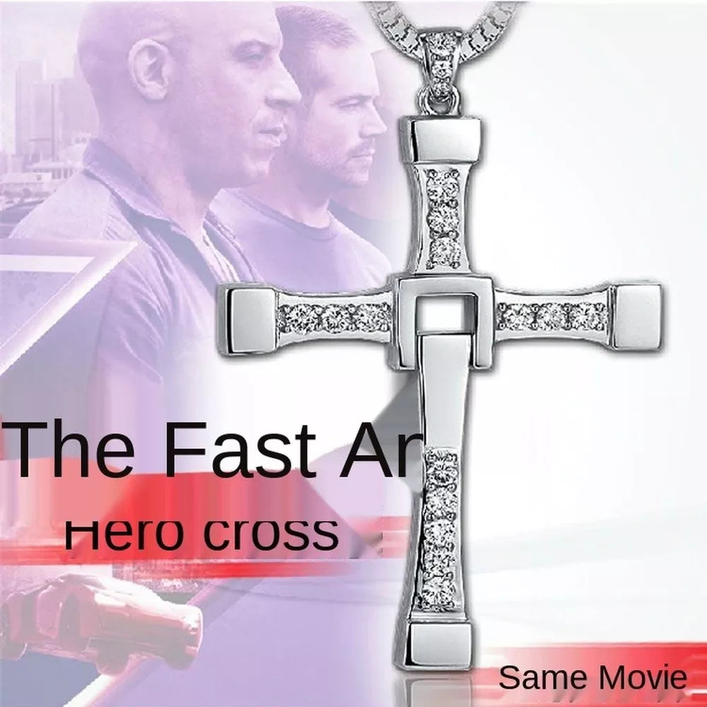 Hot Sell The Movie Fast and Furious Pendant Dominic Toretto Cross Men's Necklace Pendants For Men Jewelry Crystal Necklace Gift