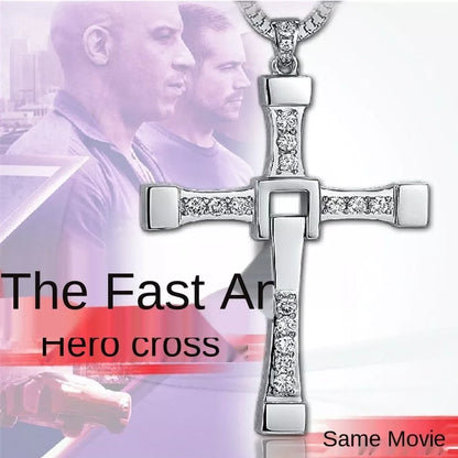 Hot Sell The Movie Fast and Furious Pendant Dominic Toretto Cross Men's Necklace Pendants For Men Jewelry Crystal Necklace Gift