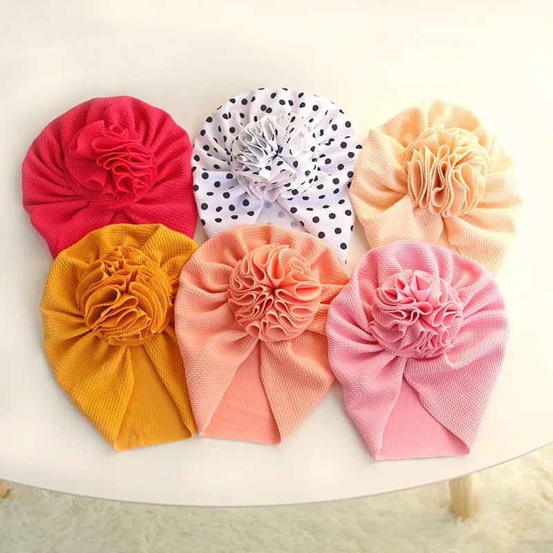 Mignon fleur bébé fille indien chapeau couleur unie nouveau-né infantile casquette bonnets bandeau enfants chapeau Turban Bonnet