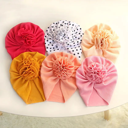 Cute Flower Baby Girl Indian Hat Solid Color Newborn Infant Cap Beanies Headwrap Kids Hat Turban Bonnet