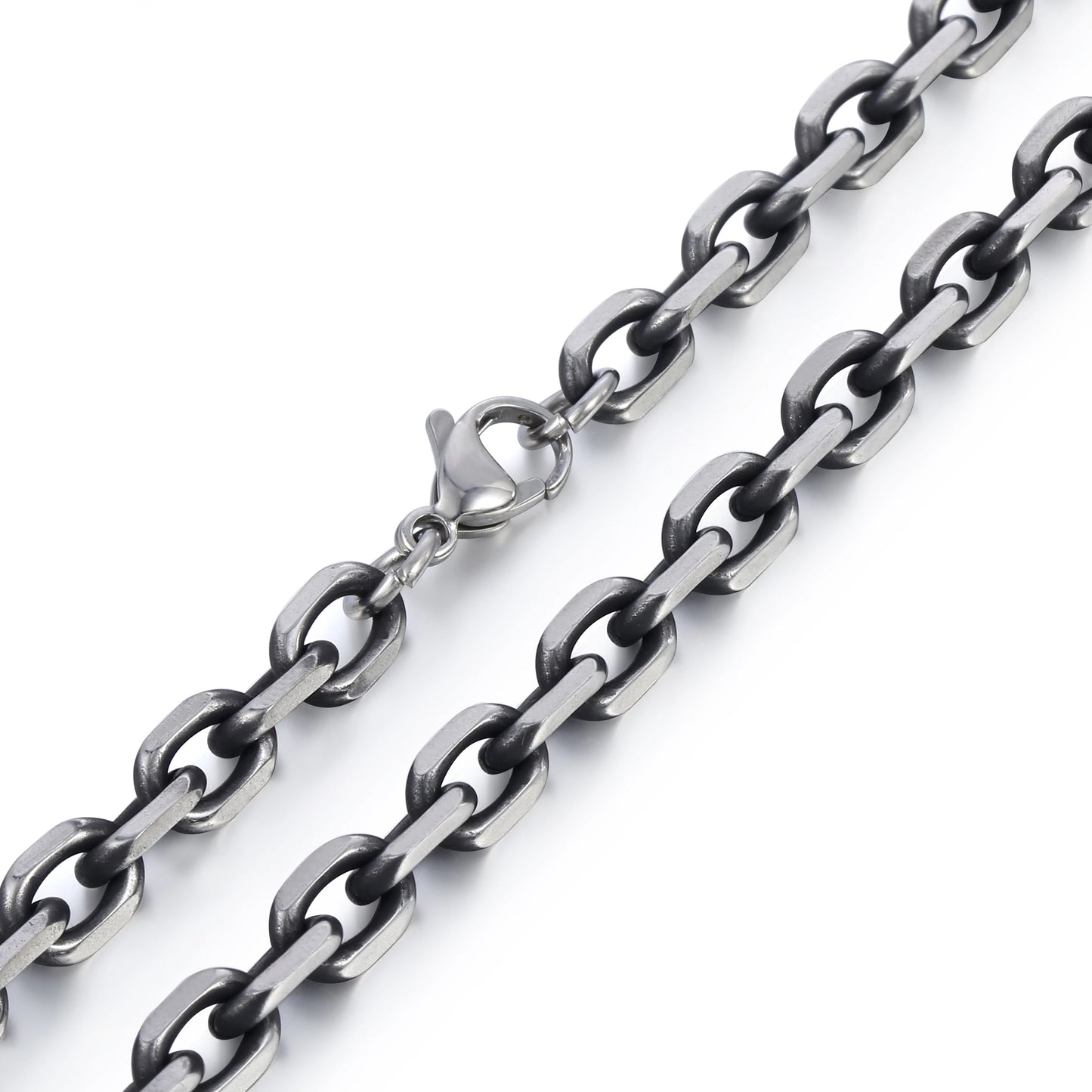 Fashion 6mm Men's Necklace Rolo Cable Link Chain Gunmetal Stainless Steel For Men Women Jewelry Gift Toggle Clasp