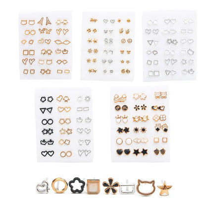 18/36Pairs Women Acrylic Crystal Small Stud Earrings Set Girl Child Heart Star Animal Moon Crown Plastic Earring Brincos Jewelry