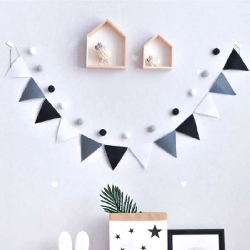 4M Cheap Grey Black White Pennants Bunting Banner Wedding/Valentine's day/birthday party Flags Hang Garland Decoration Supplies