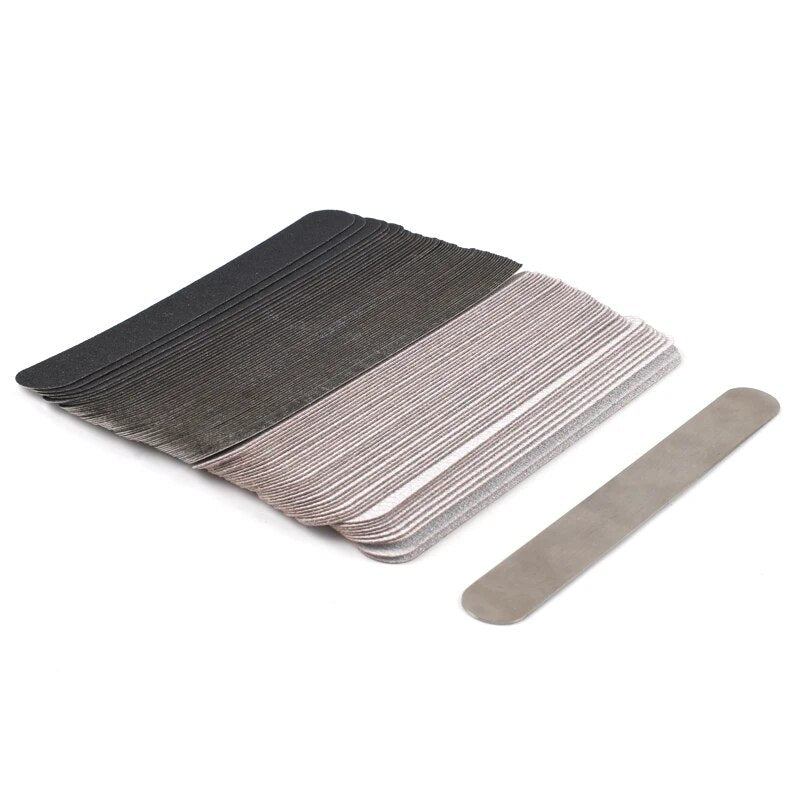 Straight Replacement Nail File 100/180/240 10pcs Grey/Black Removable SandPaper With Stainless Steel Handle Metal Sanding Files